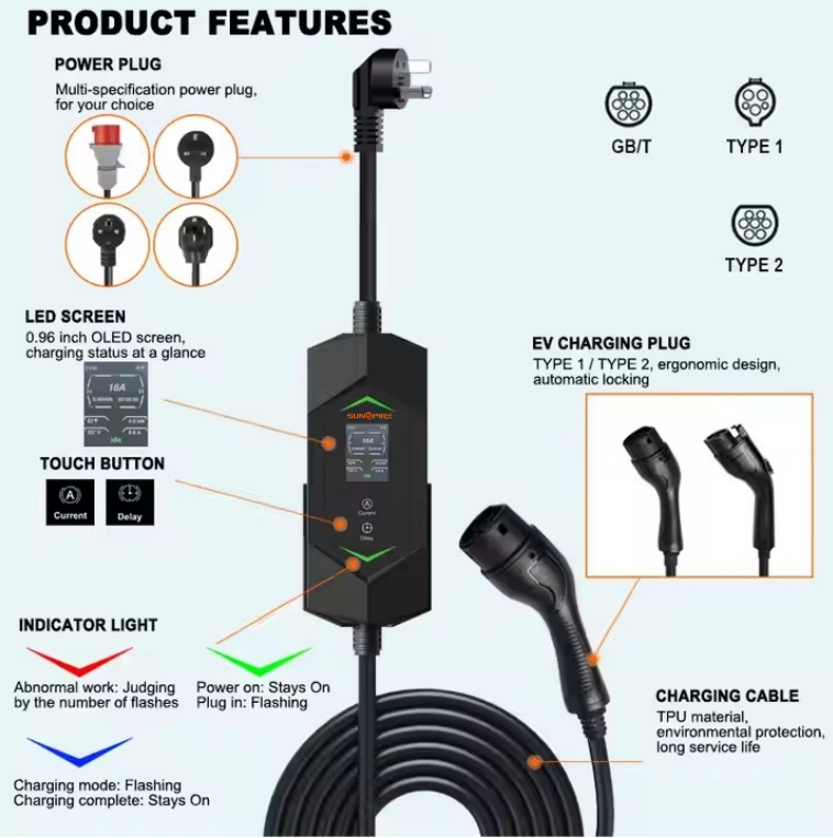 Hot Sale high power home use 3.5KW 7kw 11KW 22KW type 2 portable ev charger charging station 32A ev Ac fast charging