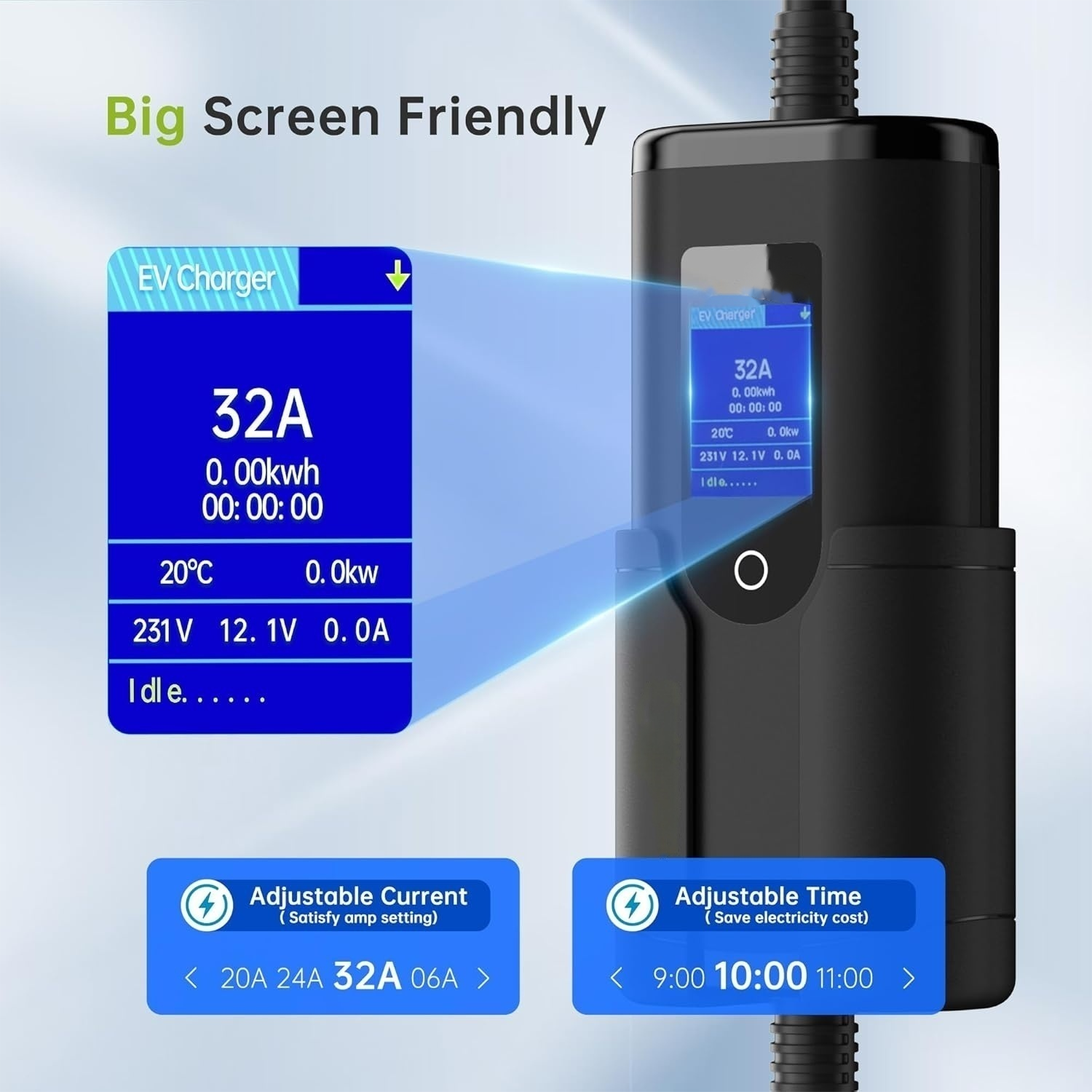 Wholesale Electric Car 16a 32a 3.5kw 7kw Ev Charging Station Portable Ev Charger with Screen Adjustable