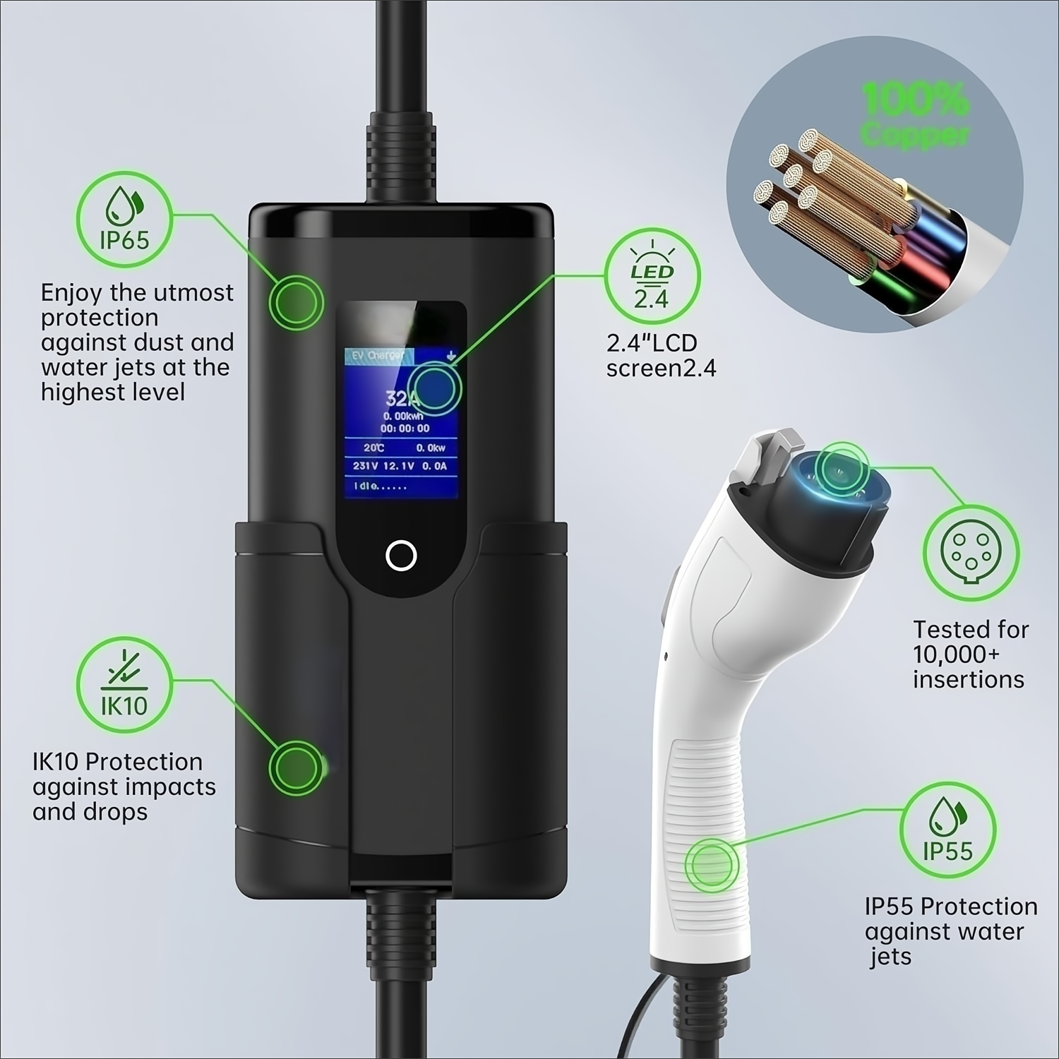 Wholesale Electric Car 16a 32a 3.5kw 7kw Ev Charging Station Portable Ev Charger with Screen Adjustable