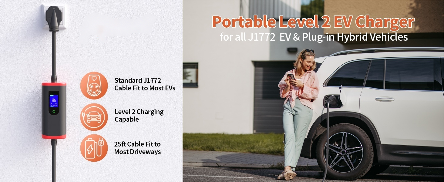 Wholesale Electric Car 16a 32a 3.5kw 7kw Ev Charging Station Portable Ev Charger with Screen Adjustable