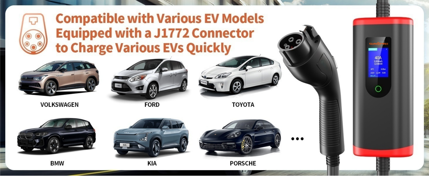 Wholesale Electric Car 16a 32a 3.5kw 7kw Ev Charging Station Portable Ev Charger with Screen Adjustable