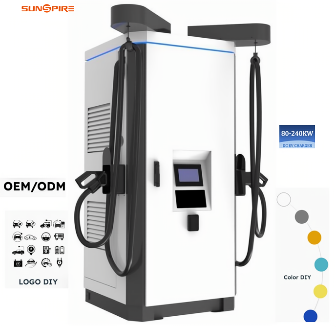 Commercial 80kW~300kW TUV Dual Mode Fast Charger System Dual Gun CCS2 Rapid EV Charging Stations With POS APP