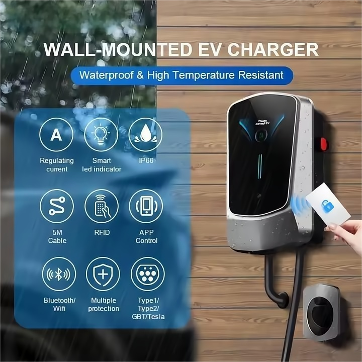 Wallbox EV Charger 7/11/22KW with 4.3" LCD | App, Card & Password Access