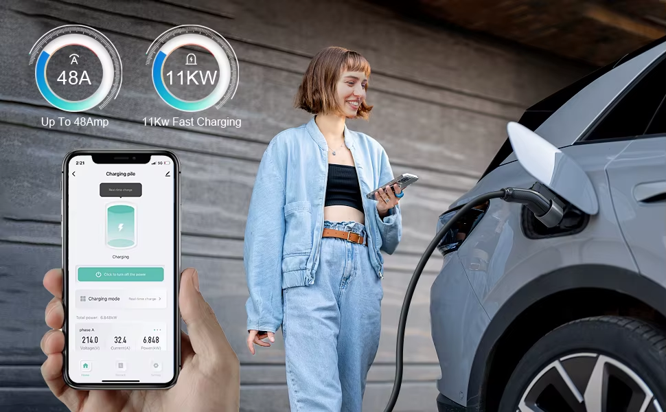 Fashion Design AC EV Charger with Load Balancing | 7-22KW, Fully Customizable