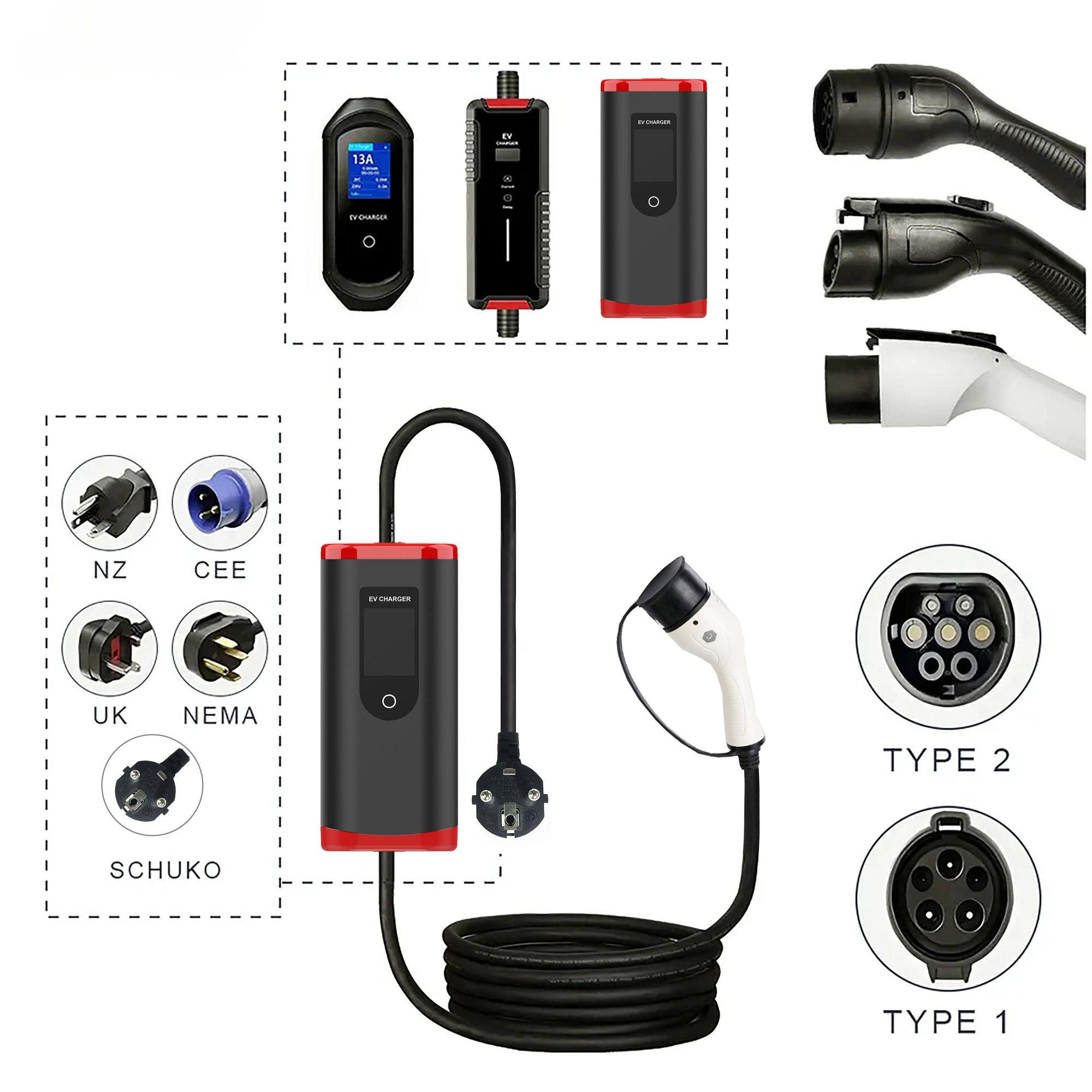 Wholesale Electric Car 16a 32a 3.5kw 7kw Ev Charging Station Portable Ev Charger with Screen Adjustable