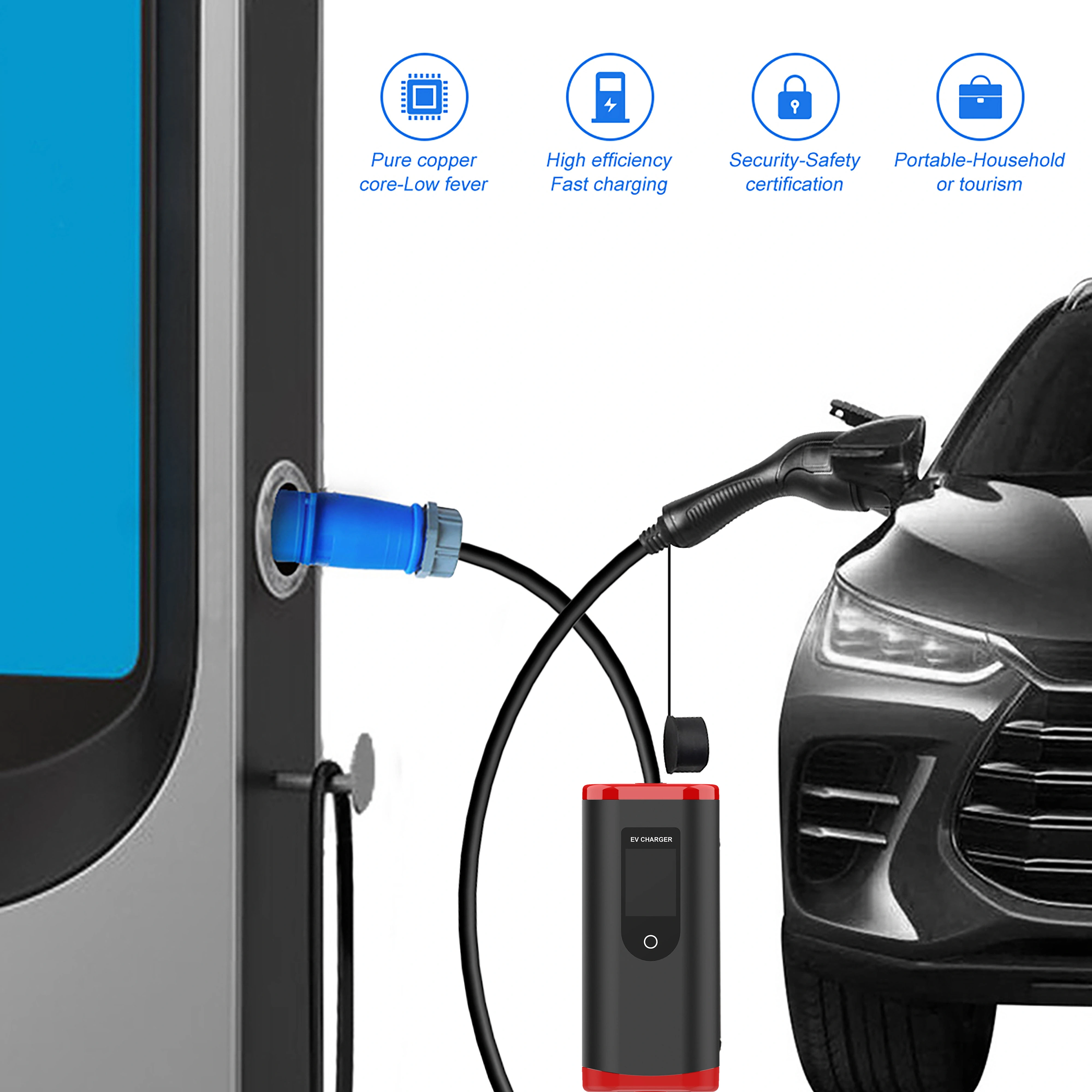 Wholesale Electric Car 16a 32a 3.5kw 7kw Ev Charging Station Portable Ev Charger with Screen Adjustable