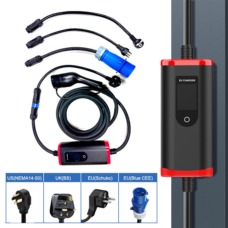 Wholesale Electric Car 16a 32a 3.5kw 7kw Ev Charging Station Portable Ev Charger with Screen Adjustable