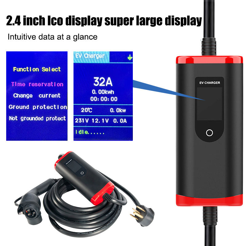 Wholesale Electric Car 16a 32a 3.5kw 7kw Ev Charging Station Portable Ev Charger with Screen Adjustable