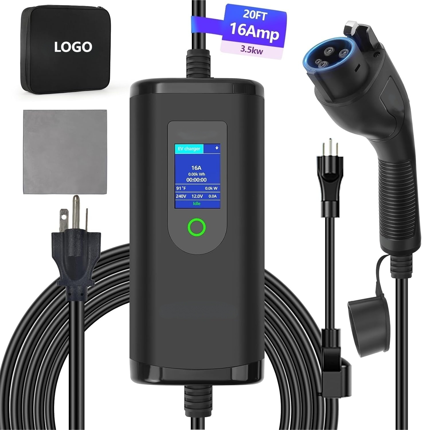 Wholesale Electric Car 16a 32a 3.5kw 7kw Ev Charging Station Portable Ev Charger with Screen Adjustable
