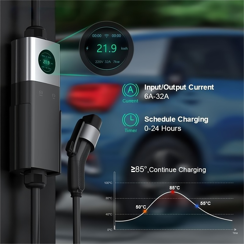 Customizable Level 2 Portable EV Charging Station with WiFi & App | 7kW-22kW