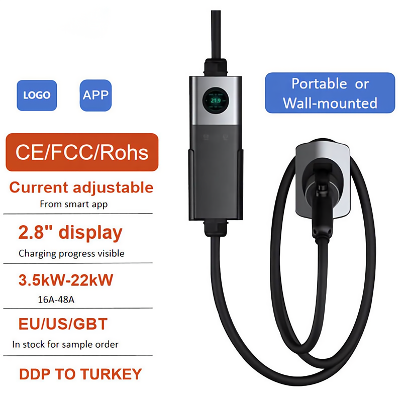 Customizable Level 2 Portable EV Charging Station with WiFi & App | 7kW-22kW