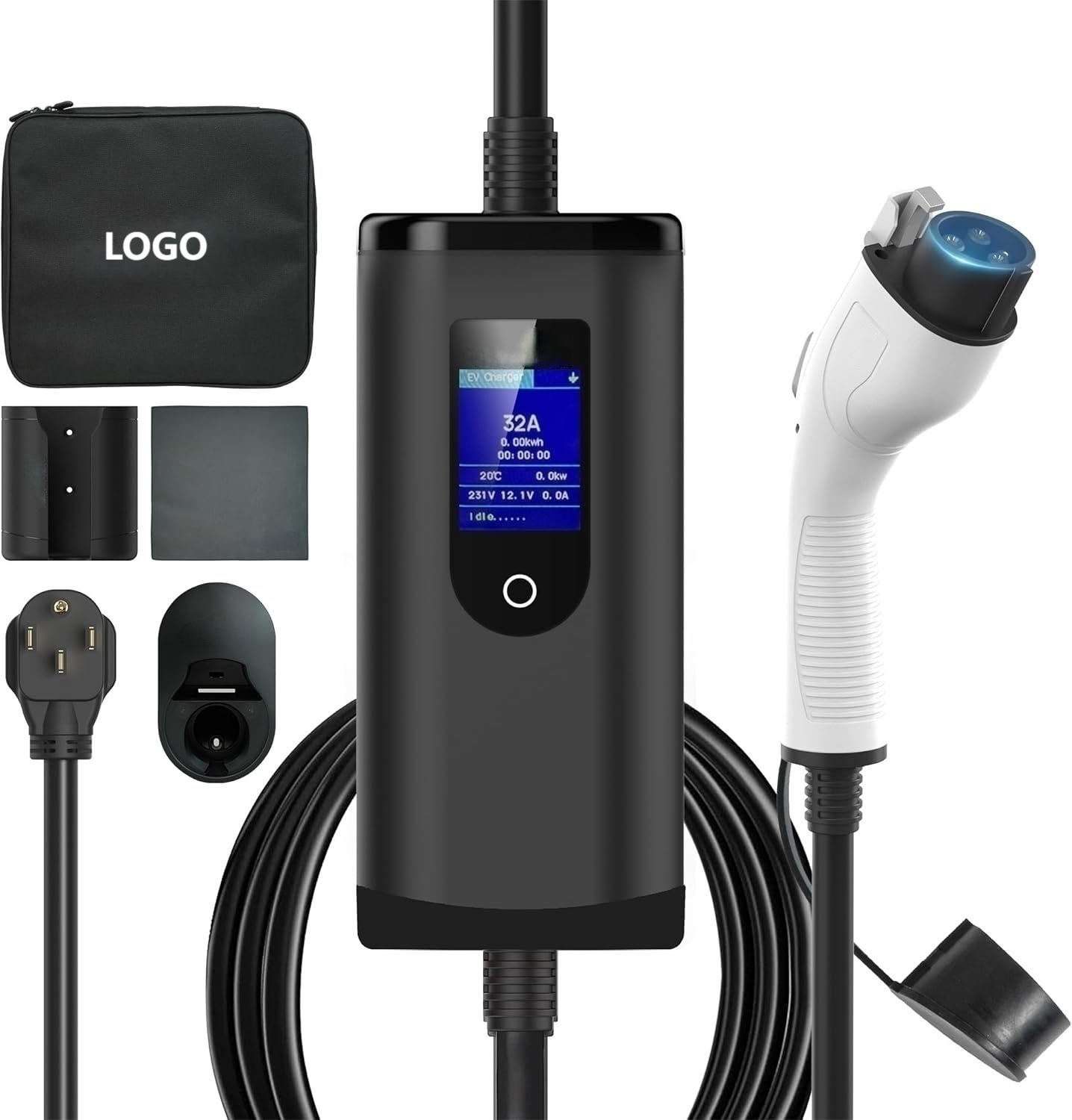 Wholesale Electric Car 16a 32a 3.5kw 7kw Ev Charging Station Portable Ev Charger with Screen Adjustable