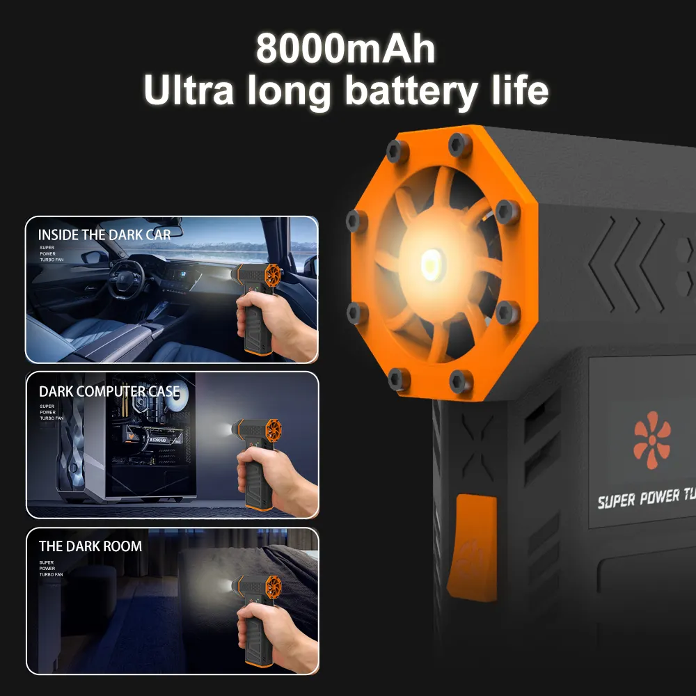 Mini Jet Turbo Fan Blower 130000RPM Adjustable Speed Portable LED Light Handheld Cordless  Snow Blower Fan for Keyboard and Car