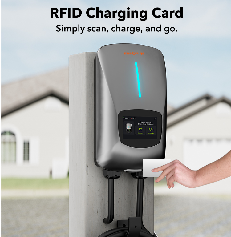 Sunspire EV Charger Smart Display, RFID Card,WiFi Outdoor/Indoor, Hardwired EV Car Charger Level 2 240V Electric Vehicle Charging Stations