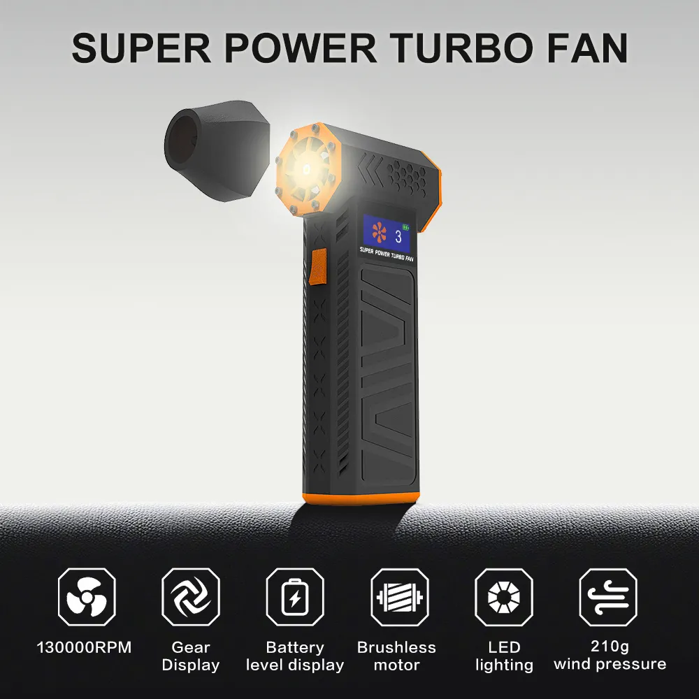 Mini Jet Turbo Fan Blower 130000RPM Adjustable Speed Portable LED Light Handheld Cordless  Snow Blower Fan for Keyboard and Car