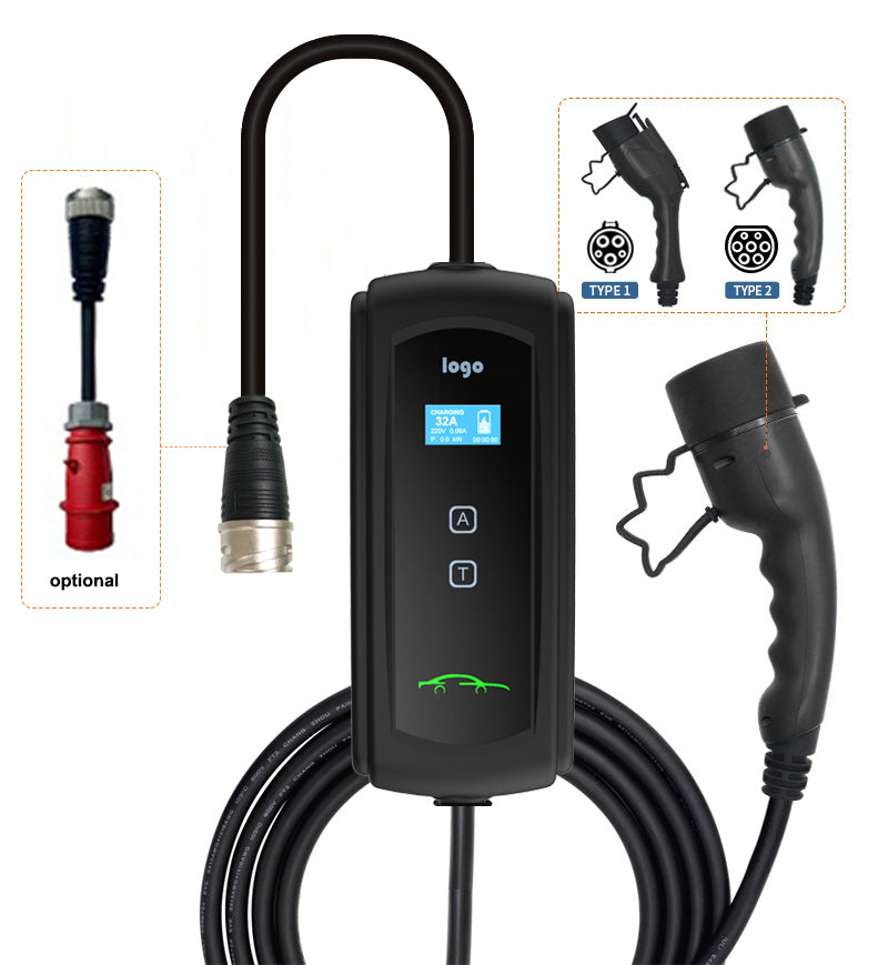 Portable EV Charger | 3.7KW / 7.4KW / 11KW / 22KW | CCS2 Type 1/2 Connector