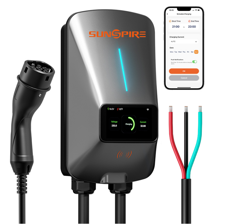 Sunspire EV Charger Smart Display, RFID Card,WiFi Outdoor/Indoor, Hardwired EV Car Charger Level 2 240V Electric Vehicle Charging Stations