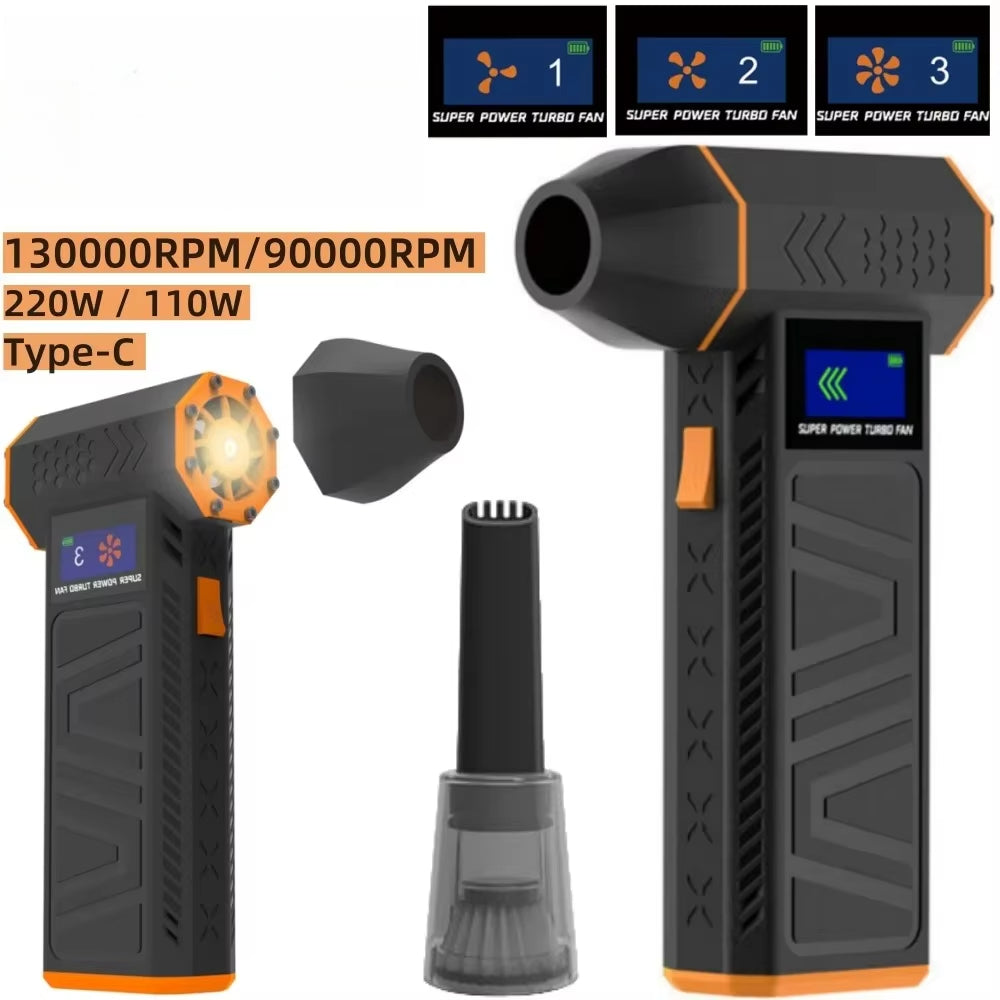 Mini Jet Turbo Fan Blower 130000RPM Adjustable Speed Portable LED Light Handheld Cordless  Snow Blower Fan for Keyboard and Car